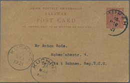 GA Malaiische Staaten - Sarawak: 1921, 4 C Carmine Postal Stationery Card, Sent From MUKAH, 14.MAR 21, - Sonstige & Ohne Zuordnung