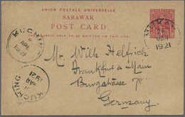 GA Malaiische Staaten - Sarawak: 1921 MUKAH: Postal Stationery Card 4c. Carmine Used From Mukah To Fran - Sonstige & Ohne Zuordnung