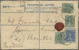 GA Malaiische Staaten - Sarawak: 1923, 10 C Blue Registered Pse, Uprated With 2 C Green And 2 X 3 C Dul - Autres & Non Classés