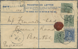 GA Malaiische Staaten - Sarawak: 1923, 10 C Blue Registered Pse, Uprated With 2 C Green And 2 X 3 C Dul - Andere & Zonder Classificatie