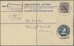 GA Malaiische Staaten - Sarawak: 1919, 10 C Blue Registered Pse, Uprated With 3 C Brown-purple, Sent Fr - Autres & Non Classés