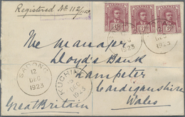 Br Malaiische Staaten - Sarawak: 1923 Registered Cover From Sadong (Simunjan) To Lampeter, Wales Via Ku - Sonstige & Ohne Zuordnung