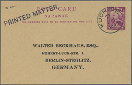 GA Malaiische Staaten - Sarawak: 1934, 4 C Violet Postal Stationery Card, Sent As Printed Matter Withou - Other & Unclassified