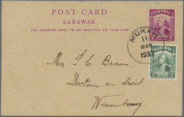 GA Malaiische Staaten - Sarawak: 1937, 4 C Violet Postal Stationery Card, Uprated With 2 C Green From M - Andere & Zonder Classificatie