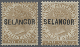 * Malaiische Staaten - Selangor: 1882-83 2c. Brown, Wmk Crown CA, Two Singles Overprinted Type 11 And - Selangor