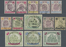 O Malaiische Staaten - Selangor: 1895/1899, Tiger Head And Elephants Part Set Of 11 To $10 (missing $3 - Selangor