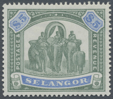 * Malaiische Staaten - Selangor: 1895, Elephants $5 Green And Blue Mint Lightly Hinged, SG. £ 350 - Selangor