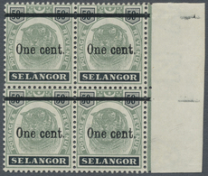 ** Malaiische Staaten - Selangor: 1900 1c. On 50c. Green & Black Right Hand Marginal Block Of Four, Fir - Selangor