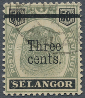 O Malaiische Staaten - Selangor: 1900, Tiger Head 3c. On 50c. Green And Black With Opt. Variety 'ANTIQ - Selangor