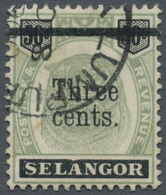 O Malaiische Staaten - Selangor: 1900, Tiger Head 3c. On 50c. Green And Black With Variety 'DENTED FRA - Selangor