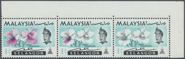 ** Malaiische Staaten - Selangor: 1965, Orchids 1c. 'Vanda Hookeriana' Horiz. Strip Of Three From Upper - Selangor