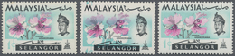 **/* Malaiische Staaten - Selangor: 1965, Orchids 1c. 'Vanda Hookeriana' Two Stamps With SHIFTED COLOURS - Selangor