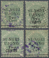 O Malaiische Staaten - Sungei Ujong: 1891 QV 2c. On 24c. Green, Four Singles With The Four Different " - Sonstige & Ohne Zuordnung