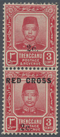 * Malaiische Staaten - Trengganu: 1917-18 Red Cross 3c+2c Carmine Vertical Pair, Top Stamp WITHOUT "RE - Trengganu