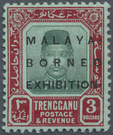 * Malaiische Staaten - Trengganu: 1922 Malaya-Borneo Exhibition $3 Green & Red On Green With Varieties - Trengganu