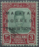 O Malaiische Staaten - Trengganu: 1922 Malaya-Borneo Exhibition $3 Green & Red On Green, Variety "Smal - Trengganu