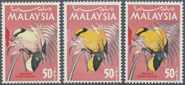 ** Malaysia: 1965, Birds 50c. 'Black-nailed Oriole' (Oriolus Chinensis) Two Stamps With YELLOW (plumage - Malesia (1964-...)