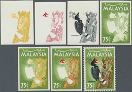 ** Malaysia: 1965, Birds 75c. 'Rhinoceros Hornbill' (Buceros Rhinoceros) In Six Different Imperforate P - Malesia (1964-...)