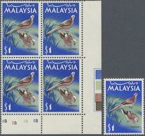 ** Malaysia: 1965, Birds $1 'Zebra Dove' (Geopelia Striata) With SHIFTED BROWN To Bottom Corner Block O - Maleisië (1964-...)