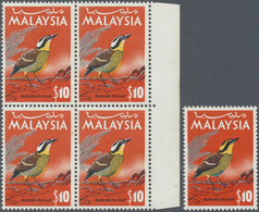 ** Malaysia: 1965, Birds $10 'Blue-tailed Pitta' (Pitta Guajana) With SHIFTED YELLOW To Bottom Block Of - Malesia (1964-...)