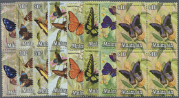 ** Malaysia: 1970, Butterflies Complete Set Of Eight From Bradbury And Harrison Printings All In Blocks - Maleisië (1964-...)