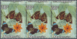 ** Malaysia: 1970, Butterflies 30c. 'Zeuxidia Amethystus Amethystus' Horizontal Strip Of Three With Hor - Malesia (1964-...)