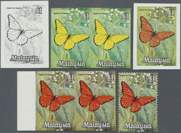 ** Malaysia: 1970, Butterflies $1 'Appias Nero Figulina' Horizontal Imperforate PROGRESSIVE PROOF Pair - Malesia (1964-...)