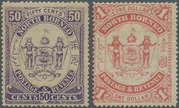 * Nordborneo: 1883, Coat Of Arms 50c. Violet And $1 Scarlet Both Mint Hinged And The $1 Signed Diena, - North Borneo (...-1963)