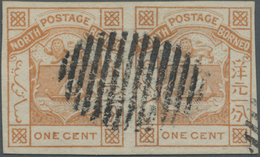 O Nordborneo: 1886, Coat Of Arms 1c. Orange IMPERFORATE Horizontal Pair Fine Used With Barred Cancel, - Noord Borneo (...-1963)