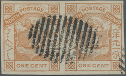 O Nordborneo: 1886, Coat Of Arms 1c. Orange IMPERFORATE Horizontal Pair Fine Used With Barred Cancel, - Bornéo Du Nord (...-1963)