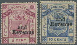 * Nordborneo: 1886, Coat Of Arms ½c. Magenta And 10c. Blue Both With Black Opt. 'and Revenue', Mint Hi - Noord Borneo (...-1963)