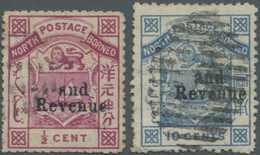O Nordborneo: 1886, Coat Of Arms ½c. Magenta And 10c. Blue Both With Black Opt. 'and Revenue' Fine Use - North Borneo (...-1963)