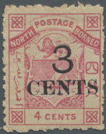 * Nordborneo: 1886, Coat Of Arms 4c. Pink With Black Surcharge '3 CENTS' Perf. 12, Mint Hinged And Min - North Borneo (...-1963)