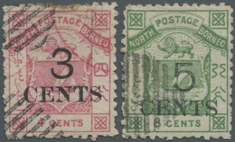 O Nordborneo: 1886, Coat Of Arms 4c. Pink Surch. '3 CENTS' And 8c. Green Surch. '5 CENTS' Both Perf. 1 - Noord Borneo (...-1963)