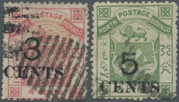 O Nordborneo: 1886, Coat Of Arms 4c. Pink Surch. '3 CENTS' And 8c. Green Surch. '5 CENTS' Both Perf. 1 - Noord Borneo (...-1963)