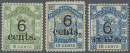* Nordborneo: 1891, Coat Of Arms 8c. Yellow-green (Postage&Revenue) And Both Types Of 10c. Blue All Su - Borneo Del Nord (...-1963)