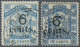 O Nordborneo: 1891, Coat Of Arms 10c. Blue (both Types) Surcharged In Black '6 Cents.' Both With Varie - North Borneo (...-1963)