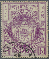 O Nordborneo: 1894, Coat Of Arms $5 Dull Purple Fine Used With Part Sandakan Cds., Scarce Stamp With B - Borneo Del Nord (...-1963)