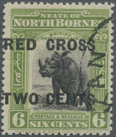 O Nordborneo: 1918, Pictorial Definitive 6c. 'Sumatran Rhinoceros' In Apple-green Optd. 'RED CROSS TWO - North Borneo (...-1963)