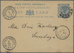 GA Singapur: 1885. Straits Settlement Postal Stationery Card 3c Blue Cnacelled By Singapore/P.O. Double - Singapore (...-1959)