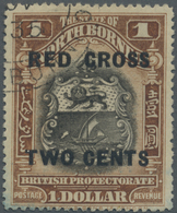 O Nordborneo: 1918, Coat Of Arms $1 Optd. 'RED CROSS TWO CENTS' With 'RE-ENTRY' (Doubled Oars And Dots - North Borneo (...-1963)