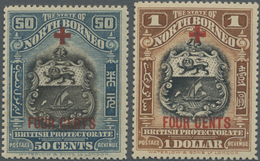 * Nordborneo: 1918, Coat Of Arms Definitives 50c. And $1 With Opt. Of A Red Cross And 'FOUR CENTS' Bot - Noord Borneo (...-1963)