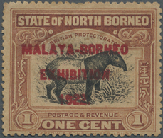 * Nordborneo: 1922, Malaya-Borneo Exhibition 1c. 'Malayan Tapir' Perf. 14½-15 With Opt. Variety 'BORHE - North Borneo (...-1963)