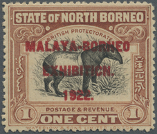 * Nordborneo: 1922, Malaya-Borneo Exhibition 1c. 'Malayan Tapir' Perf. 14½-15 With Opt. Variety 'EXHIB - Noord Borneo (...-1963)