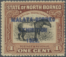 * Nordborneo: 1922, Malaya-Borneo Exhibition 1c. 'Malayan Tapir' With BLUE Opt. 'MALAYA-BORNEO EXHIBIT - Noord Borneo (...-1963)