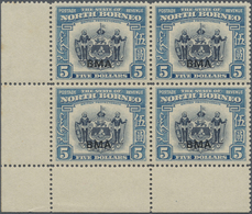 ** Nordborneo: 1945, Pictorial And Coat Of Arms Definitives With Opt. 'BMA' Complete Set In Blocks Of F - Noord Borneo (...-1963)