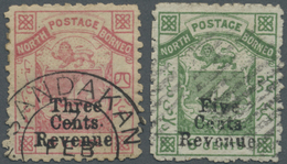 O Nordborneo - Stempelmarken: 1886, Coat Of Arms Definitives With Opt. 'Revenue' 3c. On 4c. Pink And 5 - Bornéo Du Nord (...-1963)