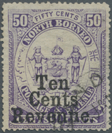 O Nordborneo - Stempelmarken: 1886, Coat Of Arms Definitive 50c. Violet With Opt. 'Ten Cents Revenue' - Borneo Del Nord (...-1963)