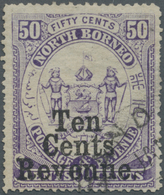 O Nordborneo - Stempelmarken: 1886, Coat Of Arms Definitive 50c. Violet With Opt. 'Ten Cents Revenue' - North Borneo (...-1963)