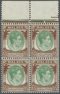 /** Singapur: 1948 KGVI. $5 Green & Brown, Perf 14, Top Marginal Block Of Four, Mint Never Hinged, Fresh - Singapore (...-1959)